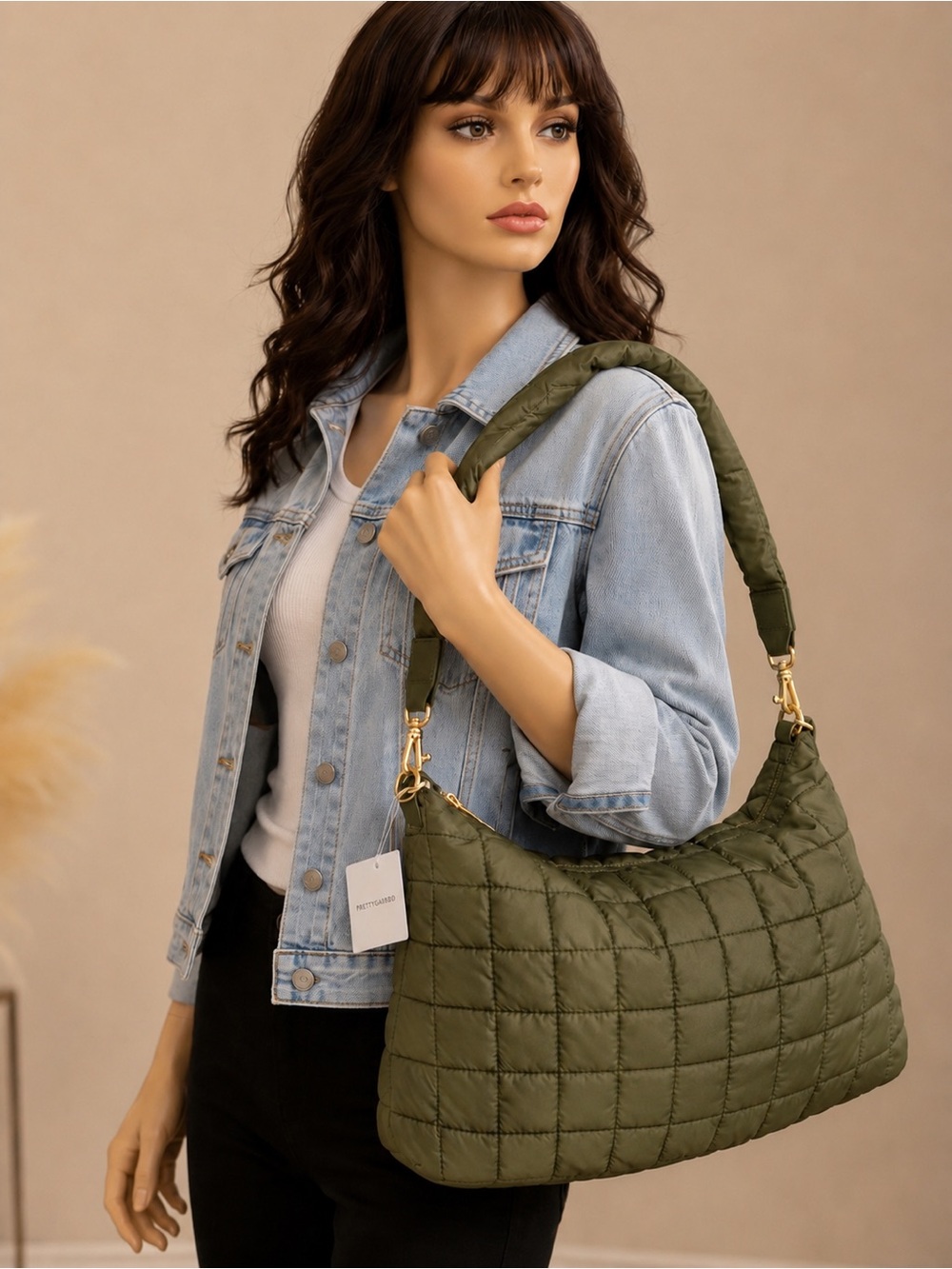 Bentley Braided Puffer Shoulder Bag in Olive